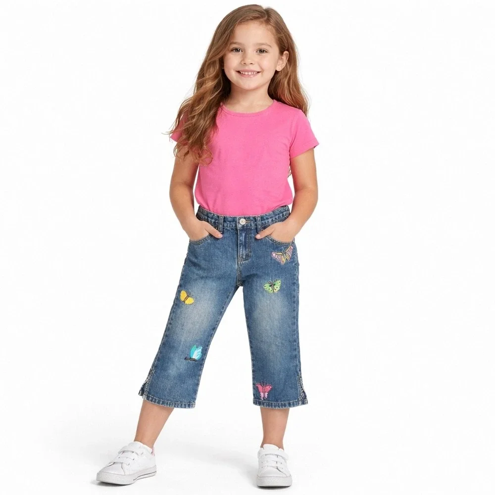 Gap Jeans Girls 8 Capri Embroidered Butterfly Medium Wash Denim Blue 100% Cotton